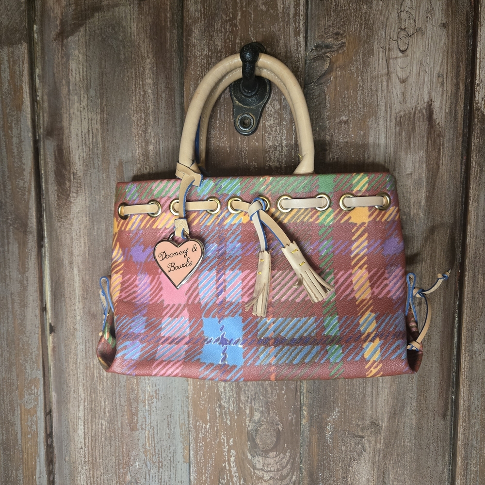 Dooney & Bourke Multicolor Plaid Satchel with Tan Handles